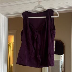 Elie Tahari Deep Plum Sleeveless Ruffle-Front Blouse
